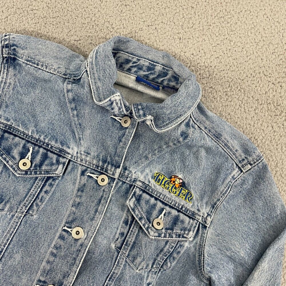 VTG Disney Winnie The Pooh Tigger Jean Jacket Women M Blue 90s Denim - Picture 8 of 16